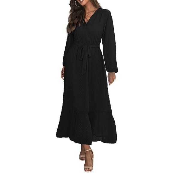 NEW Swiss Dot Flowy A-Line High Waist Midi Belted  L - Picture 1 of 5
